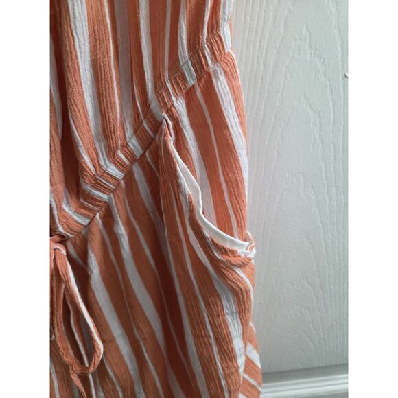 GUESS Women's Aamira Off Shoulder Romper Orange Stretch Crinkle White Striped M - Picture 7 of 7